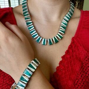 Taxco Malachite Necklace and Bracelet Set